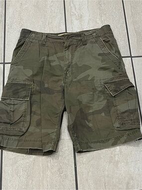 American Eagle Cargo Shorts Mens 34 Green Camo Military Army Ripstop Y2K